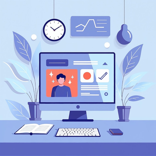 Moderne werkruimte met computer en online werkconcept