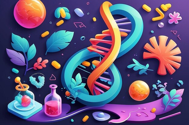 Foto moderne wetenschappelijk onderzoek biochemie laboratorium microbiologie idee ontwerp element puzzel met dna spiraal