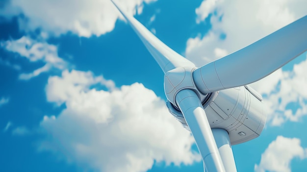 Foto moderne windturbine tegen een blauwe hemel