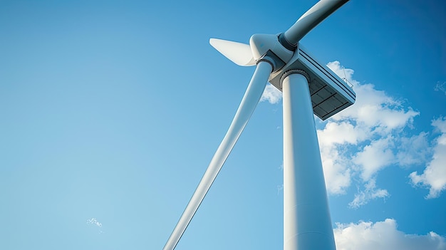 Moderne windturbine tegen een heldere blauwe lucht