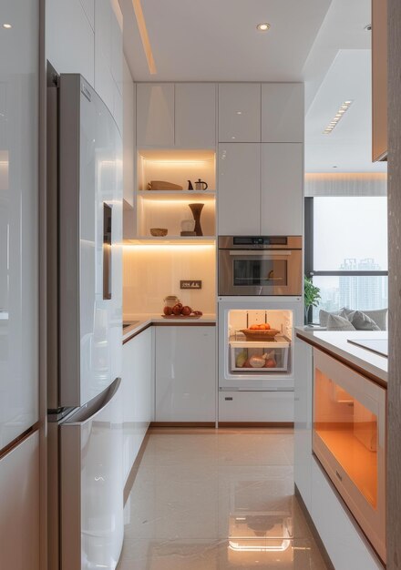 Moderne witte keuken met geïntegreerde apparaten
