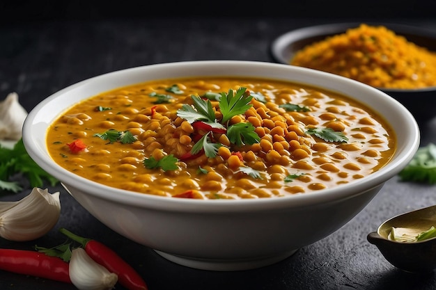 Foto moderne witte schaal met heerlijke dal tadka