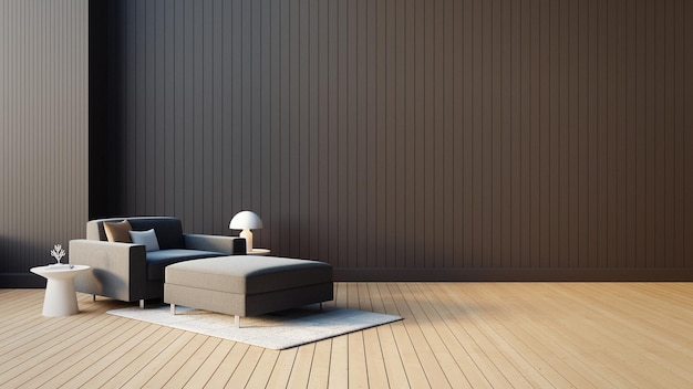 Moderne woonkamer en zwart - bruine muur achtergrond - 3D-rendering
