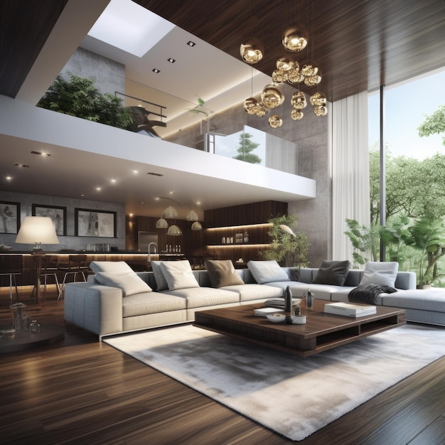 Moderne woonkamer interieur 3D-rendering