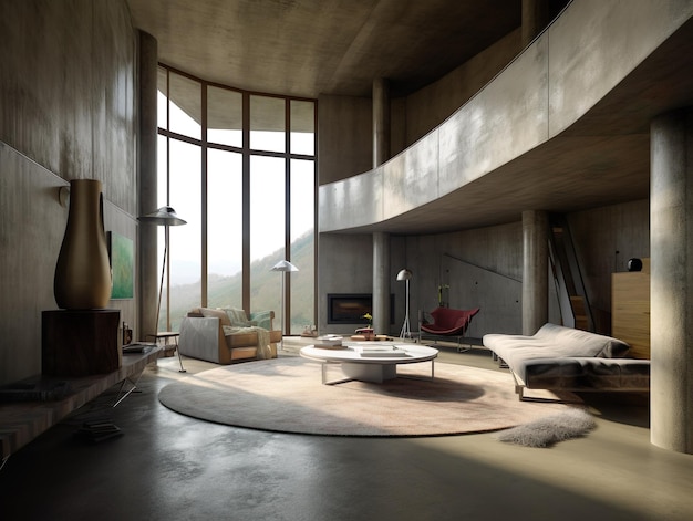 Moderne woonkamer met betonnen vloer