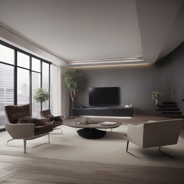 moderne woonkamer met een witte bank en tvmodern licht interieur 3d rendering illustratie