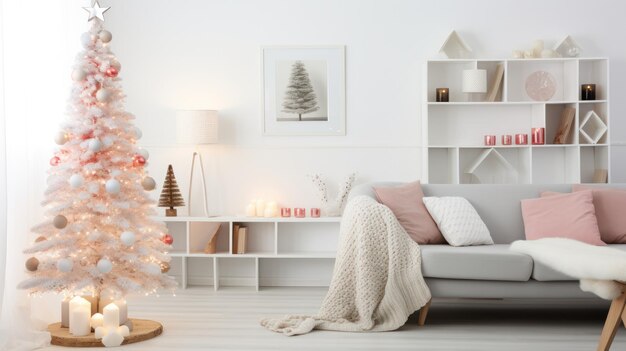 Moderne woonkamer met kerstversiering