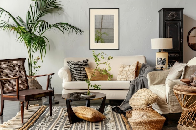 Moderne woonkamer met meubels en potplanten Generatieve AI