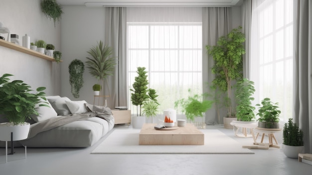 Moderne woonkamer met planten Illustratie AI GenerativexA