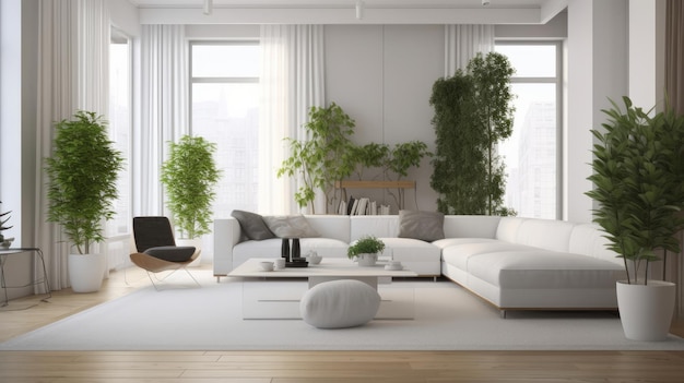 Moderne woonkamer met planten Illustratie AI GenerativexA