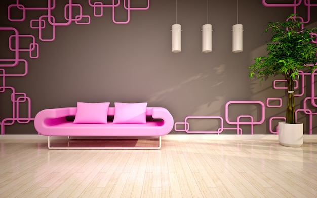 Moderne woonkamer met roze bank