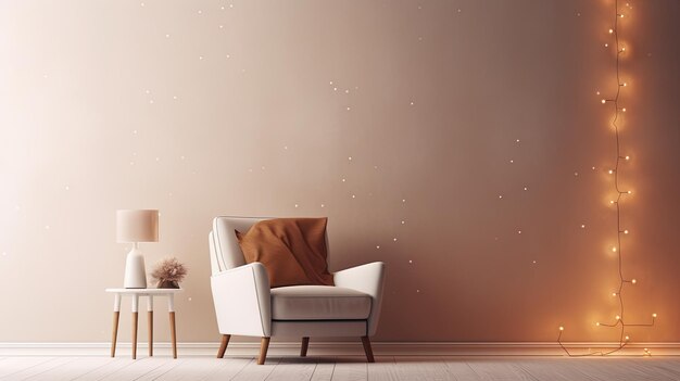 Foto moderne woonkamer met sofa tafel en feeën lichten gecreëerd met ai