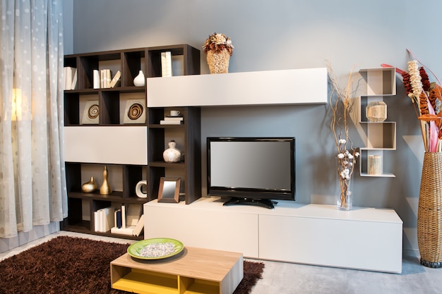 Moderne woonkamer of den interieur met tv