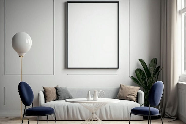 Moderne woonkamer Posterlijst aan de muur van de woonkamer Frame Mockup Luxe appartement