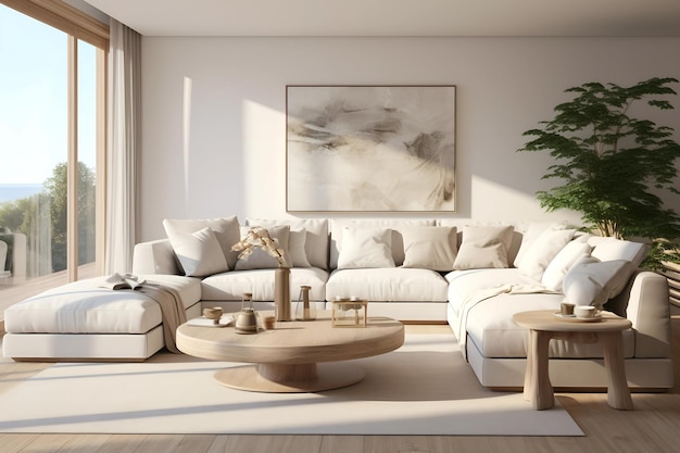 Moderne woonkamerinterieur met comfortabele bank en stijlvolle meubels12