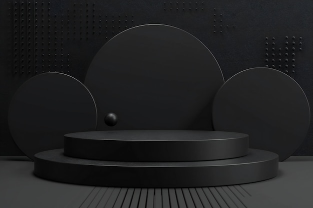 Moderne zwarte displaystage met geometrische vormen voor elegante productfotografie