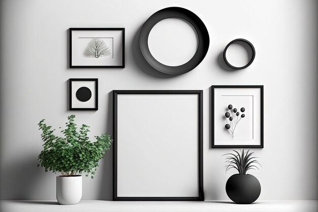 Moderne zwarte lijst voor afbeeldingen of schilderijen blanco fotolijsten lege fotolijst in verschillende vormen en randmodellen voor muurposters Ronde ovale en vierkante decoratieve items