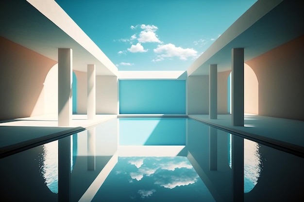 Moderne zwembad met hedendaagse architectuur Generatieve AI-illustratie