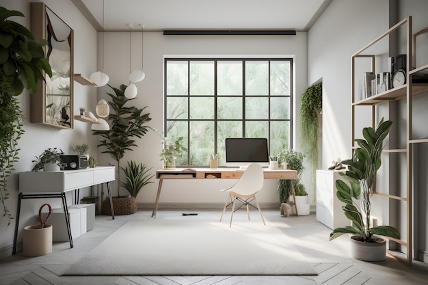 Modernist Home Office Interior Design with Natural Light Plants and Modern Furniture for a Product