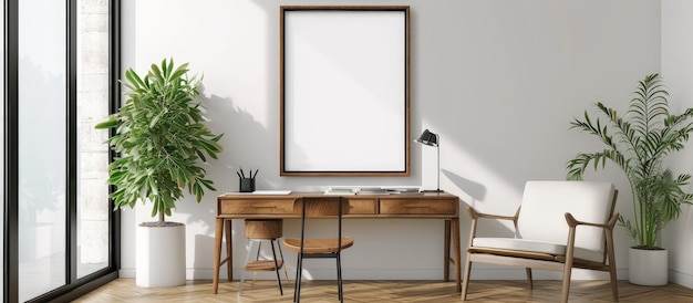 Modernistisch een mockup leeg frame in de muur werkplaats huis interieurontwerp gegenereerd AI beeld