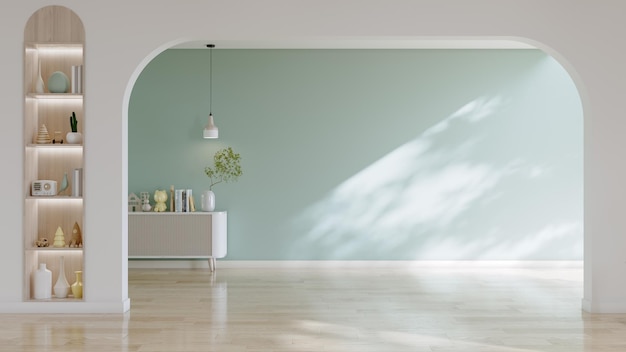 Foto modernistisch interieur met light cream fauteuil op houten vloercream kleur muurverf mockup3d rendering