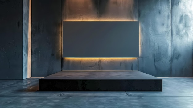 Modernistisch interieur met verlicht podium