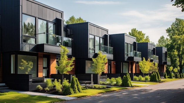 Foto modernistisch privé zwart huis versierd met stenen tegels