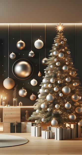 Modernistische kerstboom met decoratie