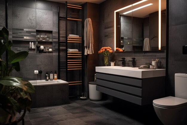 Modernstyle decor featured in a small bathroom