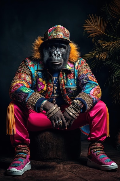 Modeshoot van gorilla in stijlvolle kleding Mooie illustratie foto Generatieve AI