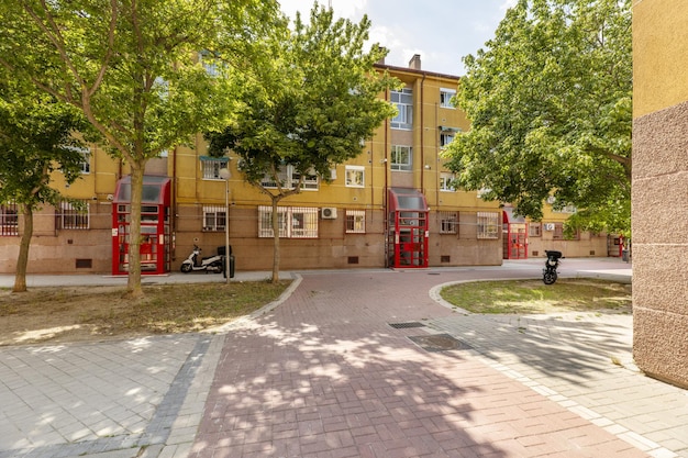 A modest neighborhood of fourstory urban residential