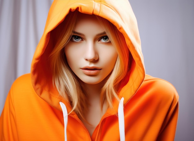 modevrouw in witte en oranje kleuren