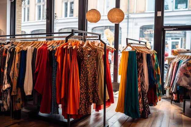 Modieuze kleding in een boetiek in Londen