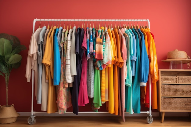 Modieuze kleurrijke kleding op een generatieve hanger ai