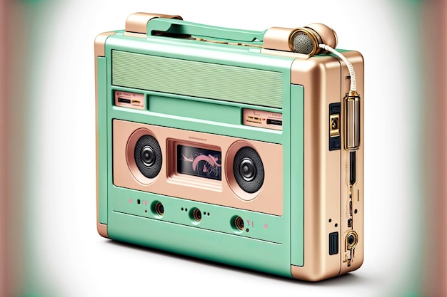 Modieuze retro oude cassettespeler met koptelefoon in walkman