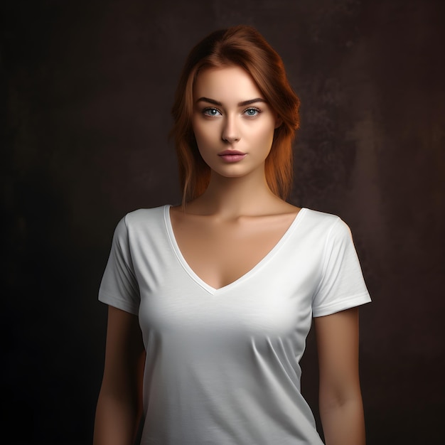 Foto modieuze vneck stijlvolle model vrouw met een t-shirt mockup