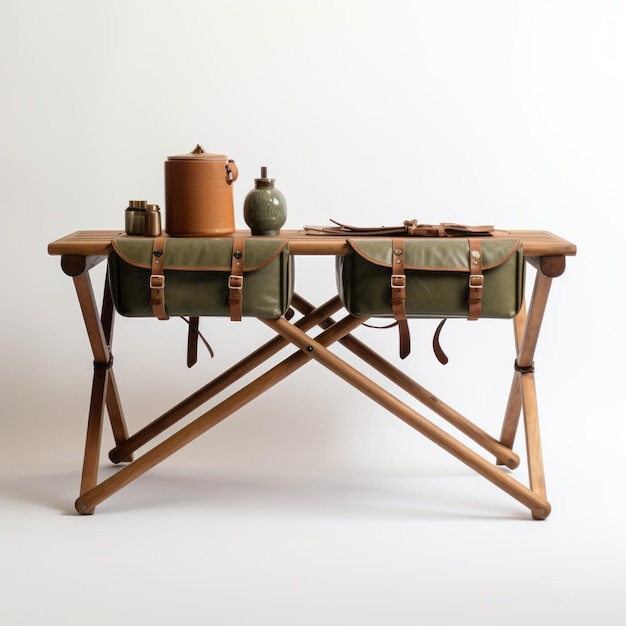 Foto tavolo di console di design modulare per il campeggio con l'estetica della natura selvaggia