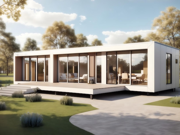 Modular houses with a single floor and expansive windows that offer wide views These houses