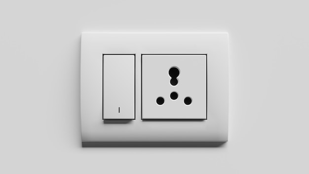 Modular switchboard electrical outlet interchangeable on a white wall 3d render