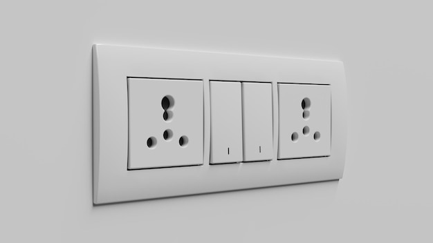 Modular switchboard electrical outlet interchangeable on a white wall 3d render