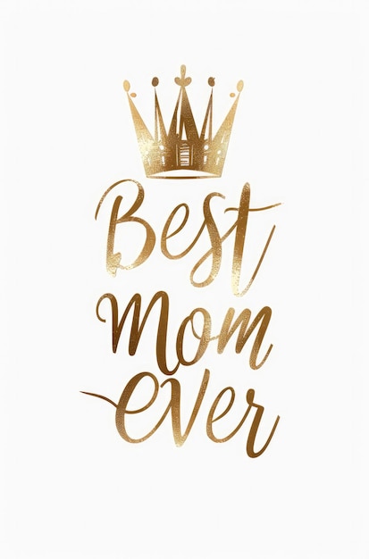 Foto moeder appriciation citaat geschreven door gouden kleur met een kroon op de top en witte achtergrond beste moeder ooit