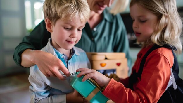 Foto moeder die snacks inpakt voor haar zoon voor school.