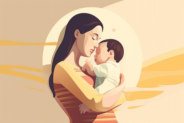 Moeder en baby in de handen van een kind Illustratie