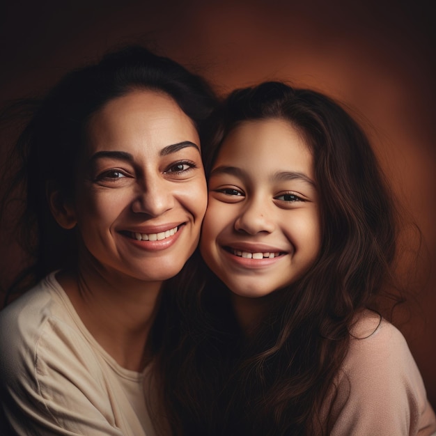 Moeder en dochter familieportret binnenshuis