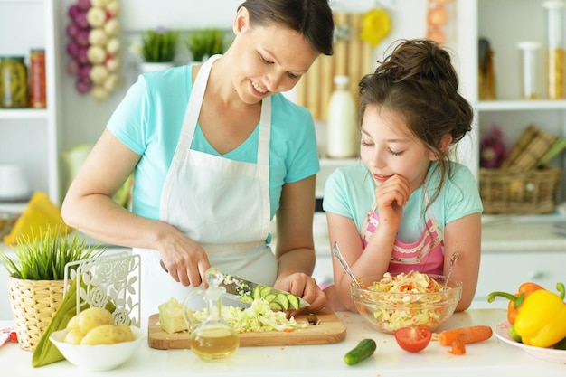 Moeder en dochter in de keuken kok