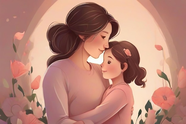 Moeder en dochter moederdag illustratie achtergrond
