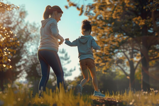 Moeder en dochter proberen een nieuwe buitensport uit