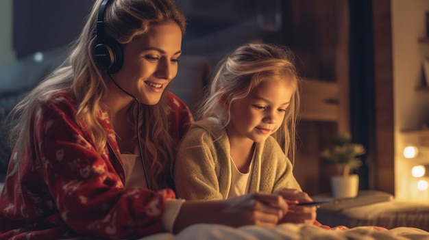 Moeder en dochter spelen samen.