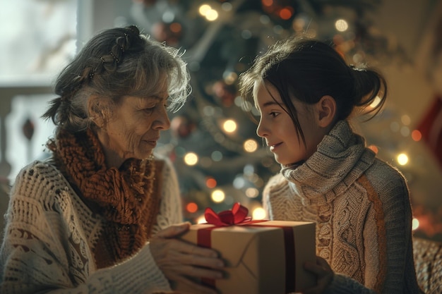 Moeder en dochter wisselen zorgvuldige geschenken uit