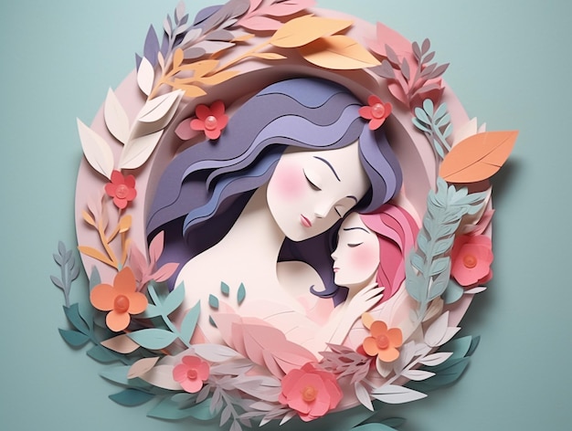 Moeder en haar kind Papercut Craft Design Idee AI gegenereerd